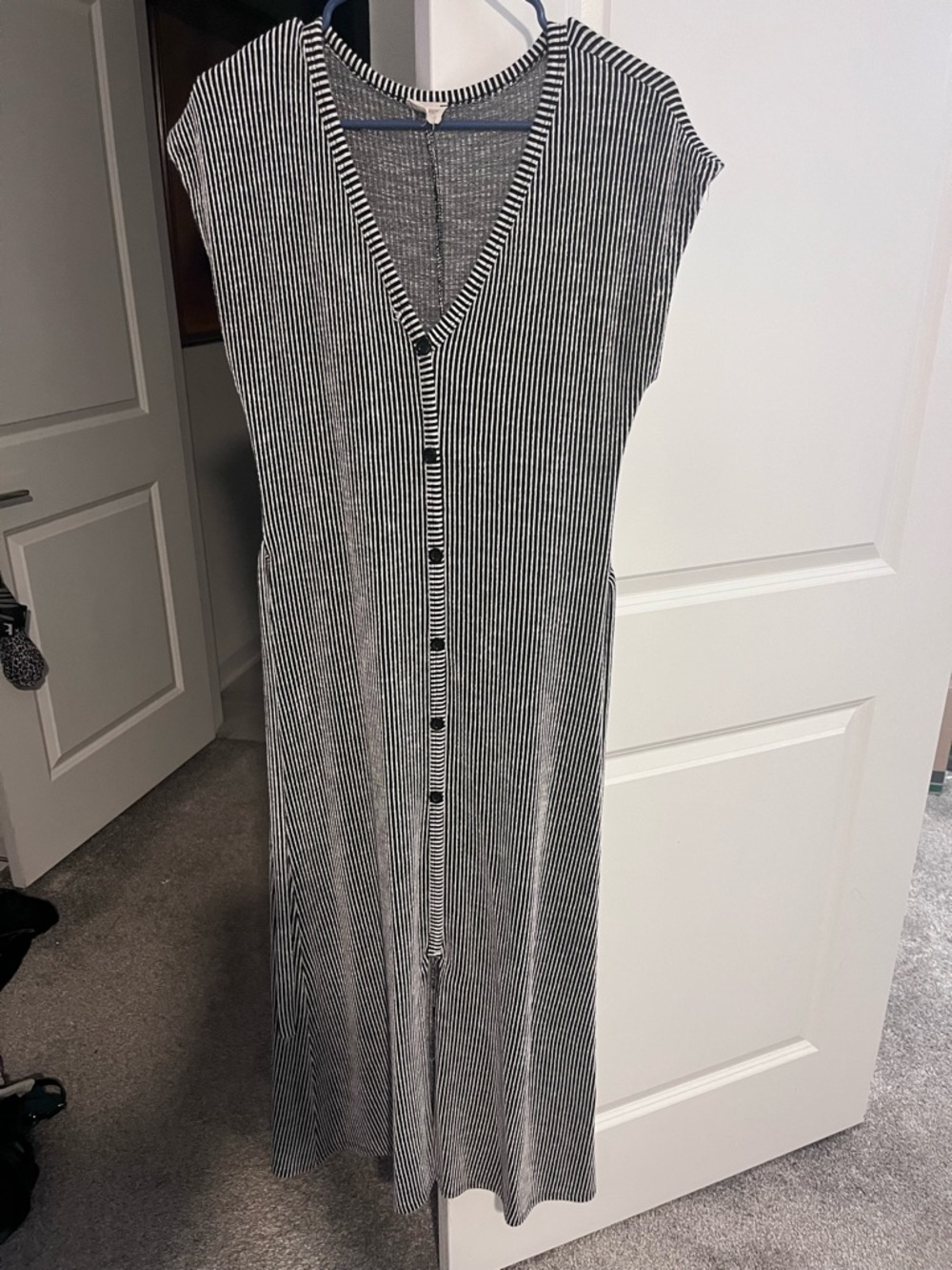 Striped Black & White Button-Front Maxi Dress